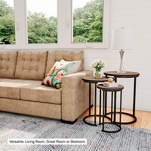 Lavish Home Round Nesting Tables Set of 3, Woodgrain-Look Top, Gray-Brown | 24.5”H / 22.25”H / 20”H Modern Side Tables, Space Saving Accent Table Set, for Living Room, Bedroom, Dorm or Home Office - color: Gray-brown