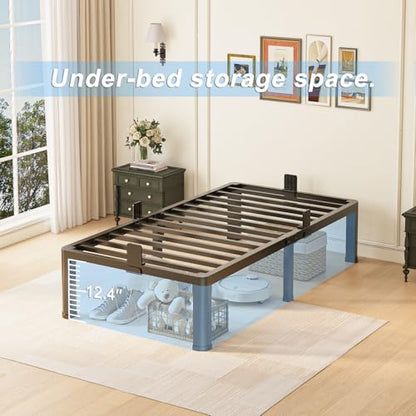 14 inch Twin XL Bed Frame with Round Corner Legs Mattress Slide Stopper,3500 lbs Heavy Duty Metal Platform,No Box Spring Needed,Easy Assembly,Noise Free - size: Twin XL, style: 14 inch