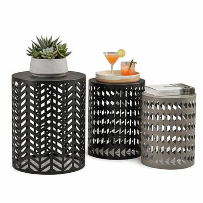 Round Coffee End Tables Set of 3 for Home Office Indoor Garden Outdoor | ZOMEYLPO Multifunctional Nesting Outdoor Side Table,Modern Furniture Nightstands Decor Side Tables Stand Metal Black Gray