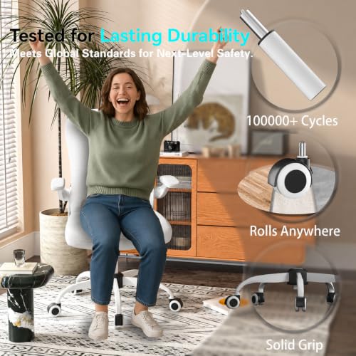 Ergonomic Home Office Chair, 4-Way Lumbar, Thick Cushion, 330LBS | Adjustable Lumbar (up/down/in/out), Rocking Mesh Back, Flip-up Arms, Easy Assembly, Ideal for home offices & small workspaces - color: White+marble