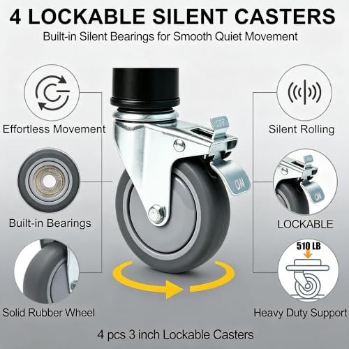 3-Tier Heavy Duty Utility Cart with 4 Silent Lockable Wheels (Small) | Easy Assembly, Lightweight Sturdy Mobility; Cart for Restaurant Salon Warehouse Office Hotel Janitorial Service &Household - size: Small
