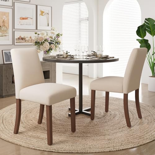 Dining Chairs Set of 2, Parsons Chairs for Small Spaces, Beige | Modern Dining Room Chairs with Solid Wooden Legs, Fabric Upholstered Kitchen Chairs for Restaurant & Cafe - color: Beige, size: Set of 2