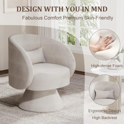 Swivel Barrel Chair Set of 2 , 360 Degree Small Accent Chair, Linen Beige | Modern 360 Degree Swivel Barrel Chair Set, Comfy Small Vanity Accent Chair with Pillow for Living Room,Bedroom,Office - color: Beige White