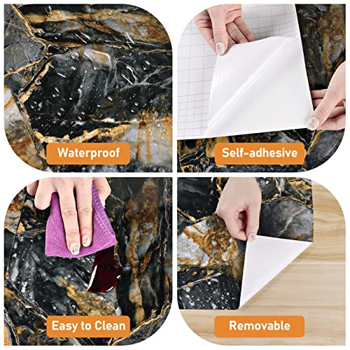 Wallercity Glossy Black/Gold Marble Wallpaper for Backsplash Peel and Stick Countertops Self Adhesive Wall Paper Sticker Waterproof Kitchen Marble Contact Paper for Cabinets Shelf Liner 15.8''x78.7'' - size: 15.8" x 78.7"