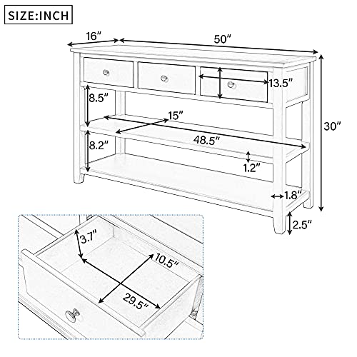 Modern Console Table, Pine Solid Wood Sofa Table with 3 Drawers and 2 Shelves, Entryway Table Sideboard Buffet Table for Living Room, 220 LBS Weight Capacity, Easy Assembly (Antique White-1) - color: Antique White-1