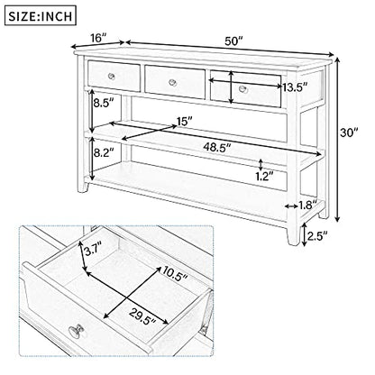 Modern Console Table, Pine Solid Wood Sofa Table with 3 Drawers and 2 Shelves, Entryway Table Sideboard Buffet Table for Living Room, 220 LBS Weight Capacity, Easy Assembly (Antique White-1) - color: Antique White-1