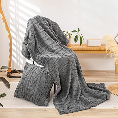 YUSOKI Sherpa Fleece Large Throw Blanket, Grey, 50"x65" | 3D Stylish Design,320GSM, Non-Shedding, Lightweight for All Season Use, stays fluffy after repeated washes, Perfect Gifts - color: Grey-(without Pillows), size: Throw (50" x 65")