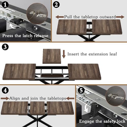 Extendable Dining Table for 4 6 8,55"-70" Kitchen Table Leaf,Dark Walnut | Expandable Rectangle Dining Table,Wood Dining Table w/ Hidden Leaf & Storage, Space Saving, Kitchen Dining Living Room,Modern - color: Removable Leaf 55"-71" Dark Walnut