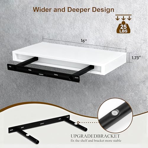 Floating Shelves for Wall(Set of 2)-16 Inch White Wood Wall Shelf with Invisible Brackets for Bathroom,Bedroom,Drawingroom,Kitchen for Decor(White 2pcs) - color: White, size: 7.8"D x 16"W x 1.73"H