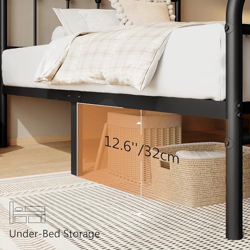 zunatu King Size Metal Bed Frame with Victorian Style Headboard and Footboard, Steel Slat Support Platform Bed, No Box Spring Needed, Under Bed Storage, Easy Assembly, Black - size: Twin