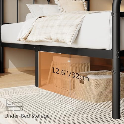 zunatu King Size Metal Bed Frame with Victorian Style Headboard and Footboard, Steel Slat Support Platform Bed, No Box Spring Needed, Under Bed Storage, Easy Assembly, Black - size: Twin