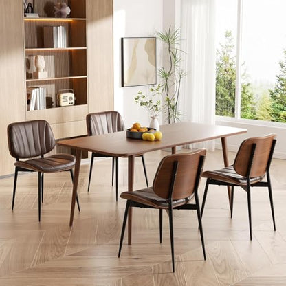 Dining Chairs Set of 2, Mid Century Modern Dining Room Chair, Upholstered Faux Leather Kitchen Chairs with Walnut Bentwood Back and Metal Legs for Kitchen Dining Living Room, Coffee - color: Coffee, size: Set of 2