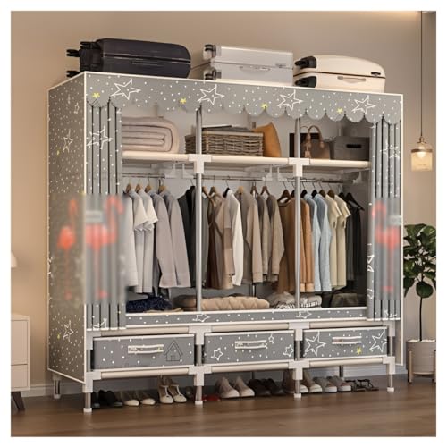 Closet Wardrobe Portable Clothes Closet with Drawer Boxes Shelves Clothing Storage with Hanging Rack Storage Organizer for Cloakroom Bedroom Entrances(Gray,150x45x165CM) - color: Grey, size: 150x45x165CM
