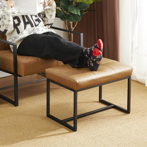 Glitzhome Ottoman Bench Pack of 2, Modern PU Leather Vanity Stools Chairs with Metal Frame, Makeup Stool Padded Foot Rest Stool for Living Room Vanity, Entryway, Bathroom,Light Brown - color: Light Brown, Pack of 2
