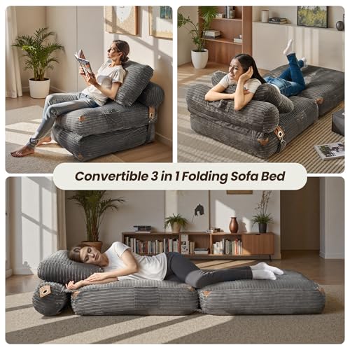 ovios Folding Sofa Bed, Foldable Sleeper Chair Floor Futon, Comfy Portable Convertible Fold Out Lounge Chairs for Living Room Bedroom, Grey - color: Grey