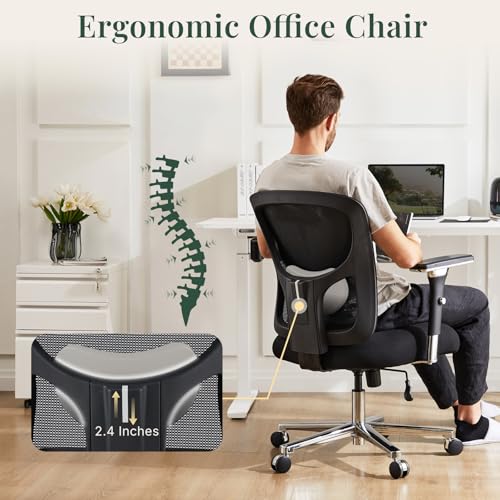 DUMOS Big and Tall Office Desk Chair, Ergonomic Mesh Computer Chair | Comfortable Lumbar Support, 4D Armrest, 500lbs Heavy Duty, Wide Seat, 360° Swivel Rolling Wheels, Adult, Ink - color: Ink