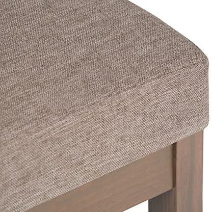 SIMPLIHOME Milltown 27" Wide Linen Look Rectangle Ottoman in Fawn Brown | Contemporary upholstered ottoman with a cushioned seat for extra seating in the bedroom; footstool, footrest or bench. - color: Fawn Brown, style: Small Ottoman Bench