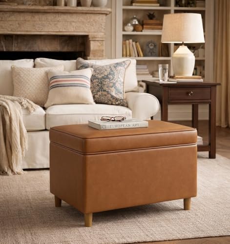 Spatial Order 24" Dinah Collection Storage Ottoman - Carmel Faux Leather - color: Carmel Faux Leather