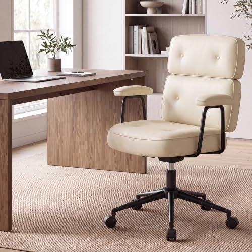 OLIXIS Ergonomic Home Office Desk Chair, PU Leather Computer Chair | Lumbar Support, Adjustable Height, Rolling Swivel, Executive Task, Padded Armrests for Vanity, Study, Modern Beige - color: Modern Beige