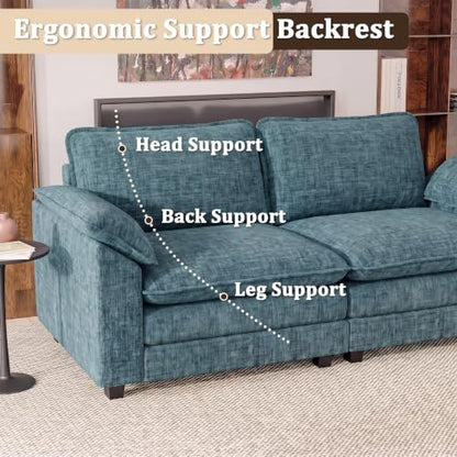 JUMMICO 79" Loveseat Sofa, Cloud Couch, Deep Seat, Dark Blue | Comfy Chenille, Double Layer Cushion, Wide Armrest, High-Density Foam, 2 Seat Couch for Living Room Apartment, Small Spaces - color: Dark Blue, size: Loveseat Sofa