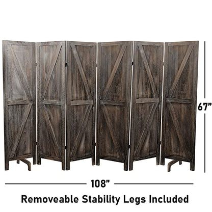 Premium Home 6-Panel Room Divider – Rustic Brown Barn Door, K Pattern Folding Privacy Screen, Partition Wall - color: Barnwood Brown - K Pattern - 6 Panel