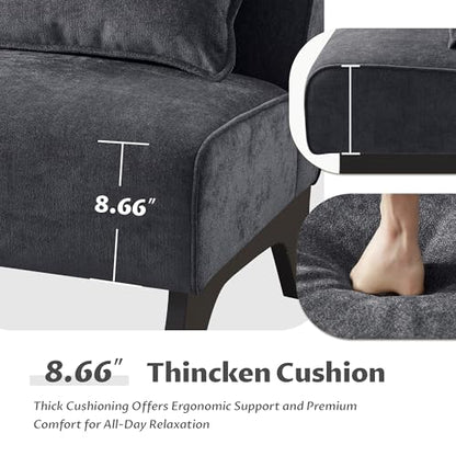 Armless Accent Chair Comfy Upholstered Modern Living Room Side Chair | Comfy Small Accent Lounge Chair with Pillow & Wooden Leg Accent Chair for Living Room Bedroom Farmhouse Reading Charcoal Gray - color: Grey