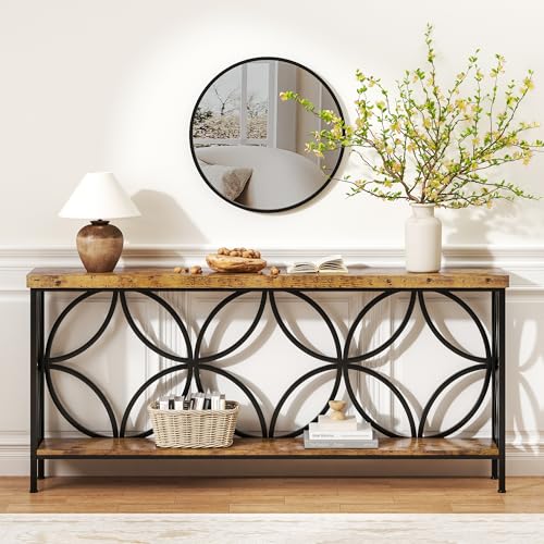 70.9 inch Extra Long Sofa Table, Industrial Console Table Behind Couch | With 2 Tier Storage Shelf, Entryway Console Table for Entryway, Living Room, Foyer, Hallway, Unique Design, Rustic Brown - color: Rustic Brown