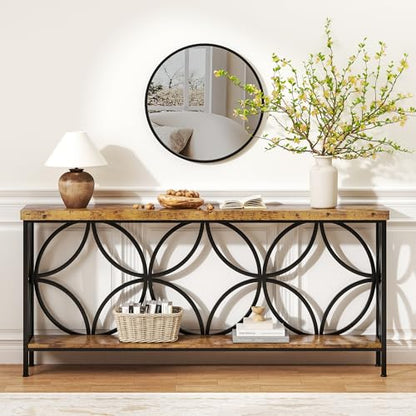 70.9 inch Extra Long Sofa Table, Industrial Console Table Behind Couch | With 2 Tier Storage Shelf, Entryway Console Table for Entryway, Living Room, Foyer, Hallway, Unique Design, Rustic Brown - color: Rustic Brown