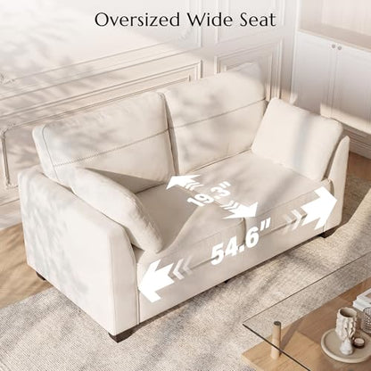 65.4" Loveseat Sofa, Chenille Love Seat with 2 Pillows, Beige | Easy Assembly, Pocket Spring Cushions, Comfy Modern Small Couch for Living Room, Bedroom, Apartment, Office - color: Beige, size: 65.4" Loveseat Sofa
