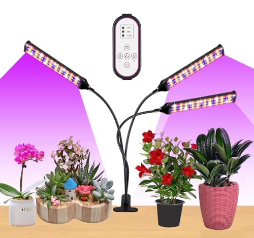 LED Plant Grow Light for Indoor Plants, 315 LEDs Sunlight Full Spectrum Plant Lamp with Timer, 10 Dimmable Levels 3 Head Plant Light Auto ON/Off Growing Light for Seeds Starting - size: 150LEDs