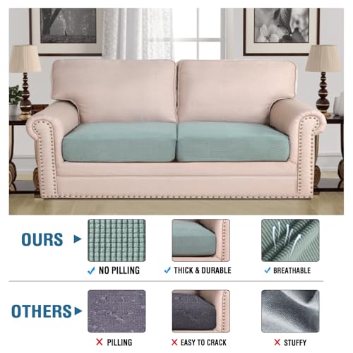 H.VERSAILTEX Super Stretch Individual Seat Cushion Covers Sofa Covers Couch Sets Slipcover Thick Jacquard Textured Twill Fabric (2 Piece Large Sofa Cushion Covers, Sage) - color: Sage, size: 2 Cushion Sofa