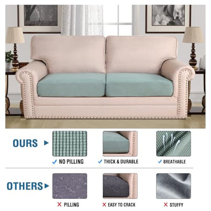 H.VERSAILTEX Super Stretch Individual Seat Cushion Covers Sofa Covers Couch Sets Slipcover Thick Jacquard Textured Twill Fabric (2 Piece Large Sofa Cushion Covers, Sage) - color: Sage, size: 2 Cushion Sofa