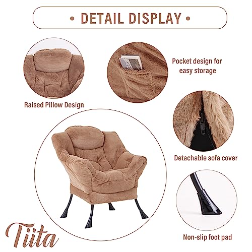 Modern Large Accent Lounge Chair with Ottoman, Leisure Sofa Armchair with Footrest, Reading Chair for Bedroom, Living Room, Dorm Rooms, Garden and Courtyard - color: Plush-brown
