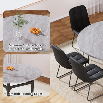 HIPIHOM 55‑Inch Extendable Dining Table Set with 6 Upholstered Chairs and Metal Frame for Dining Room - color: Grey/Black