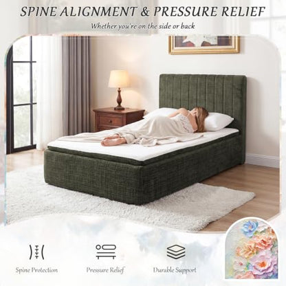 Twin Compression Bed Boneless Bed Frame with Mattress and Headboard - color: Green, size: Twin