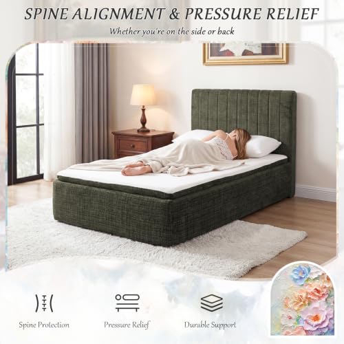 Full Compression Bed Boneless Bed Frame with Mattress and Headboard - color: Green, size: Full