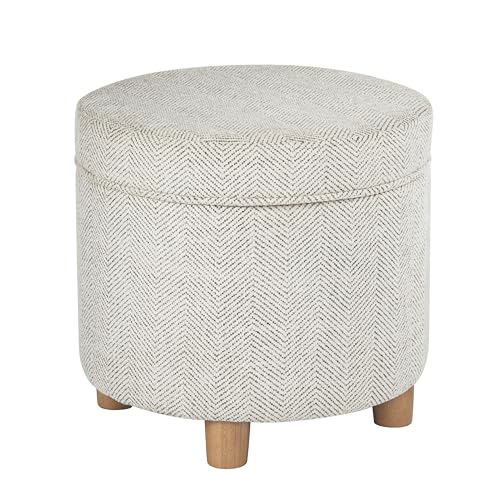 HomePop 19" Round Storage Ottoman - Cream Chevron Woven - color: Cream Chevron Woven