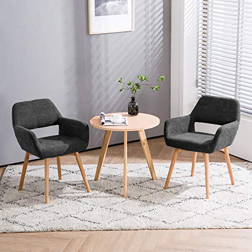 Desk Chair No Wheels Vanity Chair Comfy Accent Chair for Living Dining Room Bedroom Home Office Mid Century Modern Upholstered Armchair with Wood Legs (Charcoal, 1) - color: Charcoal