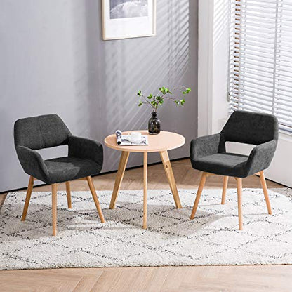 Desk Chair No Wheels Vanity Chair Comfy Accent Chair for Living Dining Room Bedroom Home Office Mid Century Modern Upholstered Armchair with Wood Legs (Charcoal, 1) - color: Charcoal