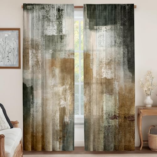 Brown Curtains for Living Room,Abstract Curtains 84 Inches Long 2 Panels,Grey Rust Privacy Curtain with Rod Pocket for Bedroom,Modern Decorative Drapes W52 x L84 Inches - color: Brown and Grey Abstract, size: 52"W x 84"L (Pack of 2)