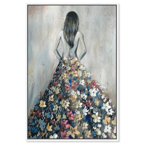 Oliver Gal Girl with Flower Thoughts Canvas Print Wall Art for Living Room, Bedroom, and Bathroom, 10" x 15", White Floater Frame - color: White Floater Frame, size: 15"L x 10"W