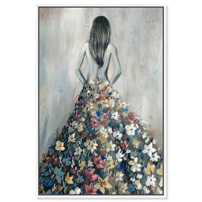 Oliver Gal Girl with Flower Thoughts Canvas Print Wall Art for Living Room, Bedroom, and Bathroom, 10" x 15", White Floater Frame - color: White Floater Frame, size: 15"L x 10"W