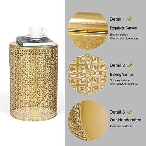 Homebeez Modern Nesting Tables Set of 2, Round Metal End Table, Gold | Accent Side Tables for Living Room & Bedroom, No Assembly Nightstands - color: Gold