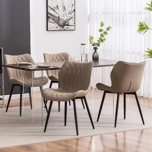 Kidol & Shellder Dining Chairs Set of 2, PU Leather Upholstered Kitchen Chairs with Back Armless, Mid Century Modern Side Chair for Dining Room, Living Room, Lounge, Restaurant, Khaki - color: New Khaki