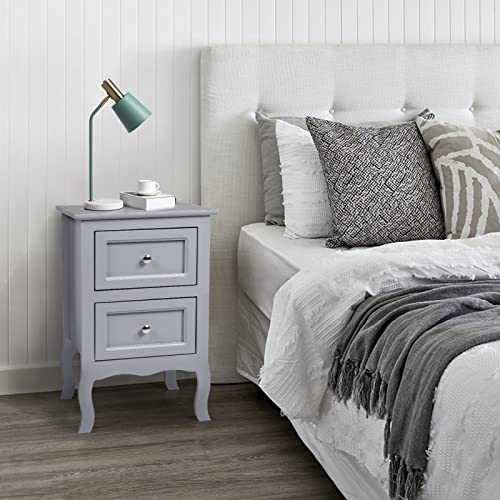 Bonnlo Gray Nightstand Set of 2, Nightstands with 2 Drawers, Bed Side Table/Night Stand, Small Nightstand for Bedroom, Small Spaces, College Dorm, Kids’ Room, Living Room, Wood, 16W x 12D x 24H, Grey - color: Grey