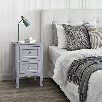 Bonnlo Gray Nightstand Set of 2, Nightstands with 2 Drawers, Bed Side Table/Night Stand, Small Nightstand for Bedroom, Small Spaces, College Dorm, Kids’ Room, Living Room, Wood, 16W x 12D x 24H, Grey - color: Grey