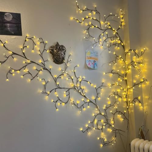 NIDISETPJAS Enchanted Willow Vine Lights with Remote, Christmas Swags Decorations Indoor Room Decor, 18 Branches 144 LEDs Lighted Willow Vine Lights for Walls Bedroom Home Decor - color: Brown, size: 1 Pc