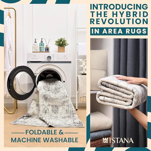 Grey & Beige 3x5 Area Rug - Kid & Pet Friendly, Washable - Istana - color: Misty Grey, size: 3' x 5' (Rectangular)