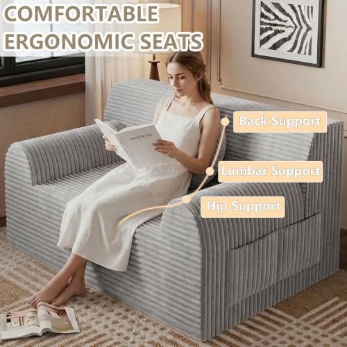 42" Boneless Oversized Chair with Side Pocket, Sofa Small Single Couch in a Box, Deep Seating Boneless Chair for Bedroom Living Room Office Apartment, No Assembly, Light Grey - color: Light Grey, size: 42'' Style 3