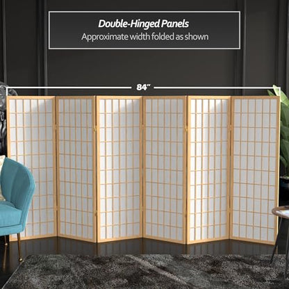 4 ft. Short Window Pane Shoji Screen - Natural - 6 Panels - color: Natural, size: 6 Panels